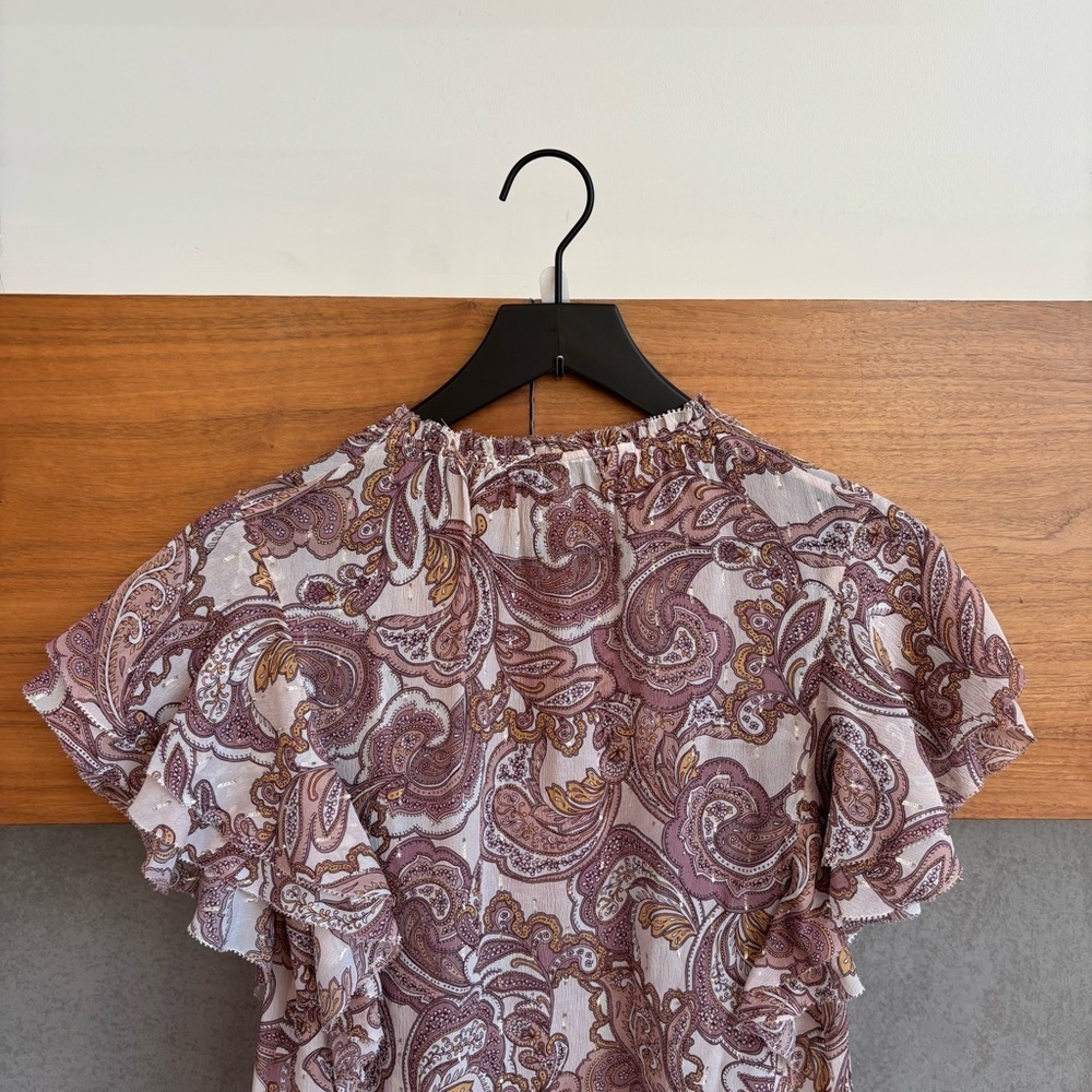 Intermix Silk Ruffle Blouse Metallic Thread, Size P - Picture 11 of 11